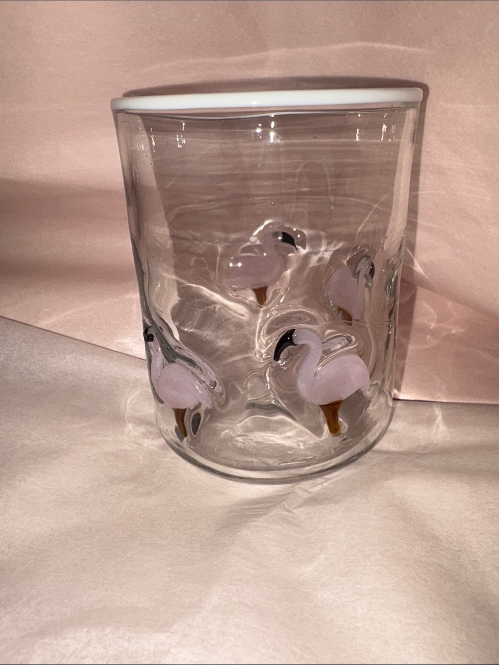 Original Anthropologie Glass Tumbler with Pink Flamingo Motif icon glass ! 🦩